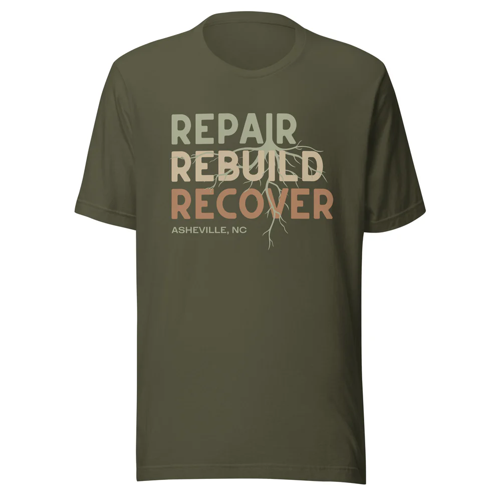 Rebuild Asheville Tee - Straight Cut (Military Green, Small)